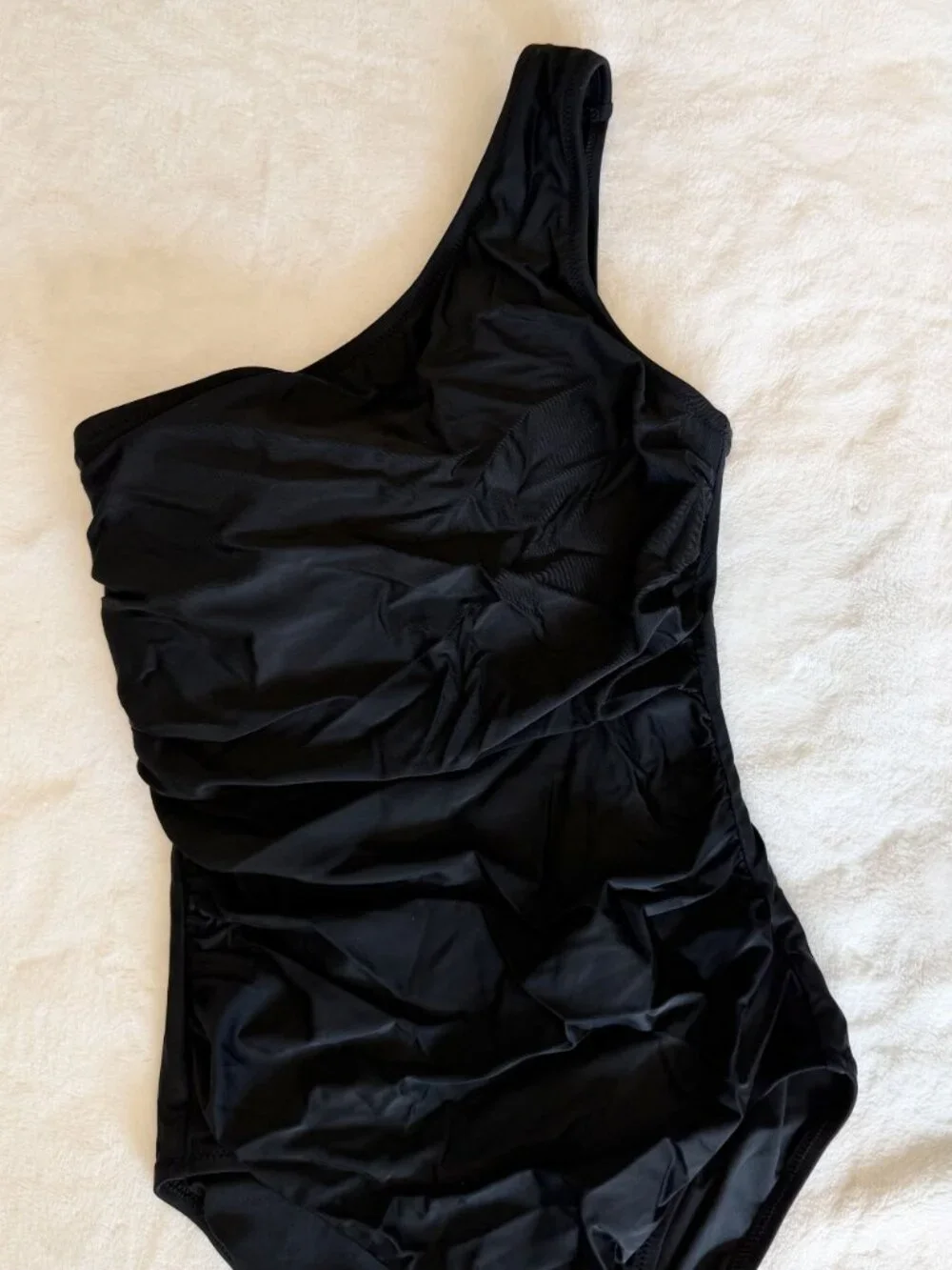 NWT J.Crew Black One Shoulder Ruched One Piece Swimsuit - Size: Extra Small